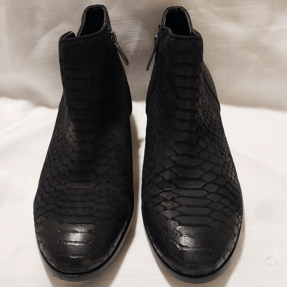 Sam Edelman Petty Black Leather Reptile Embossed Ankle Bootie